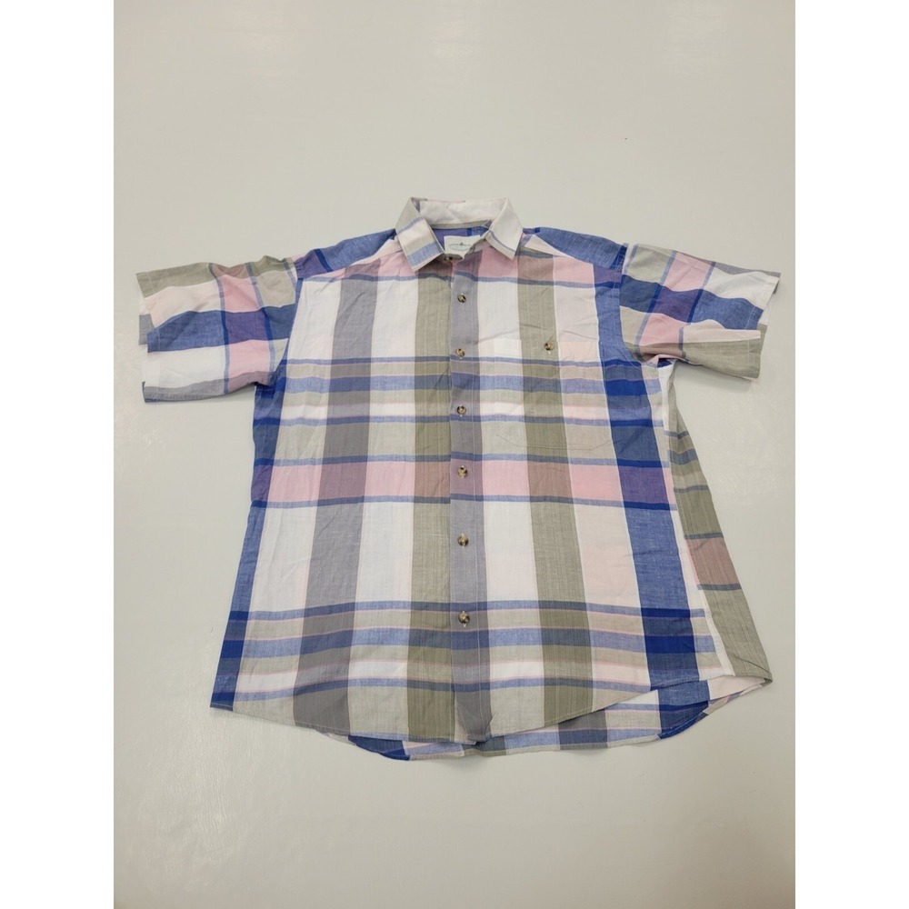 VTG The North Face  Button Up Shirt Plaid Short Sleeve Front Rainbow Trout Men M